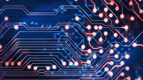 animación de rastros de luz que se mueven sobre una placa de circuito de computadora