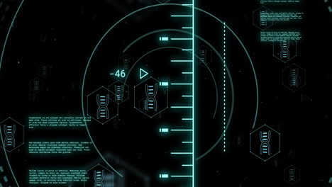 animation of scopes and scientific data processing over black background