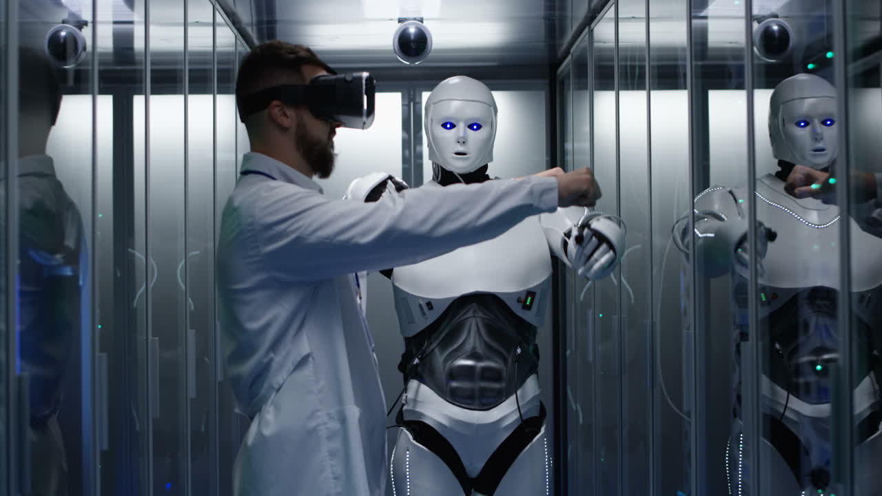 interacción hombre-robot en un centro de datos