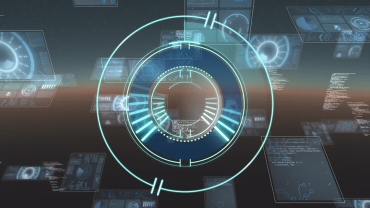 Animation af scannerskop over databehandling på bevægelige skærme