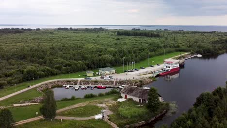 rotating aerial of the island of piirissaare and its harbour in lake peipsi between estonia and russia