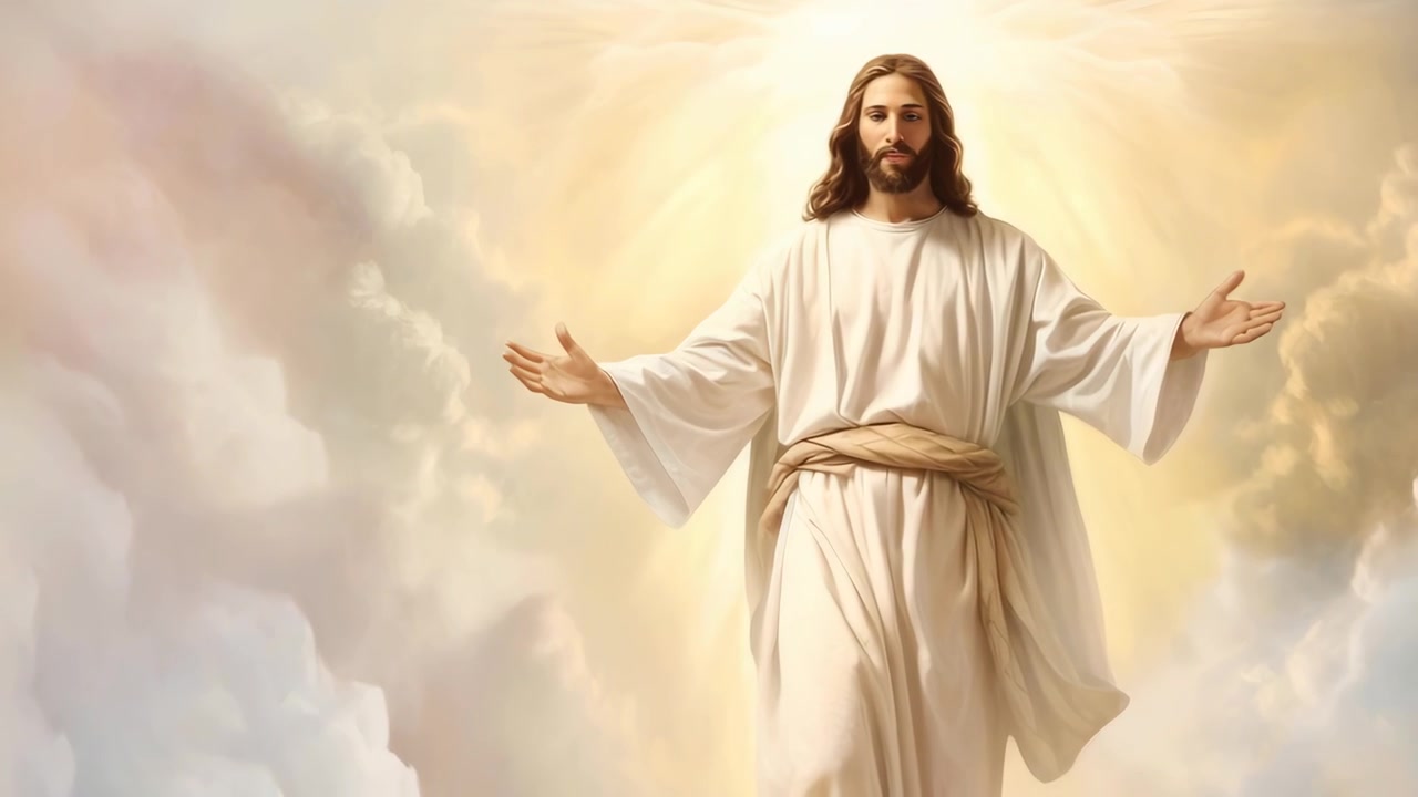 Immagine divina di Gesù Cristo con le braccia aperte in cielo