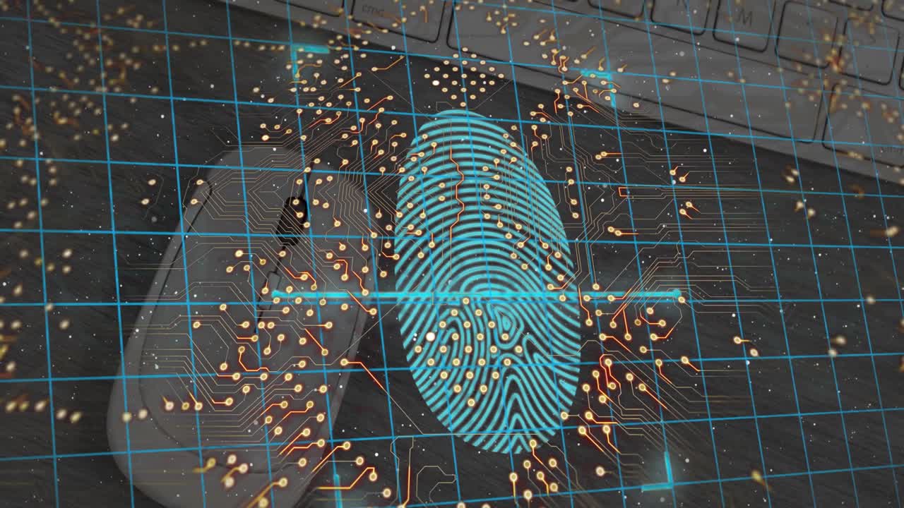 animación del procesamiento de datos de codificación binaria sobre cuadrícula sobre fondo azul