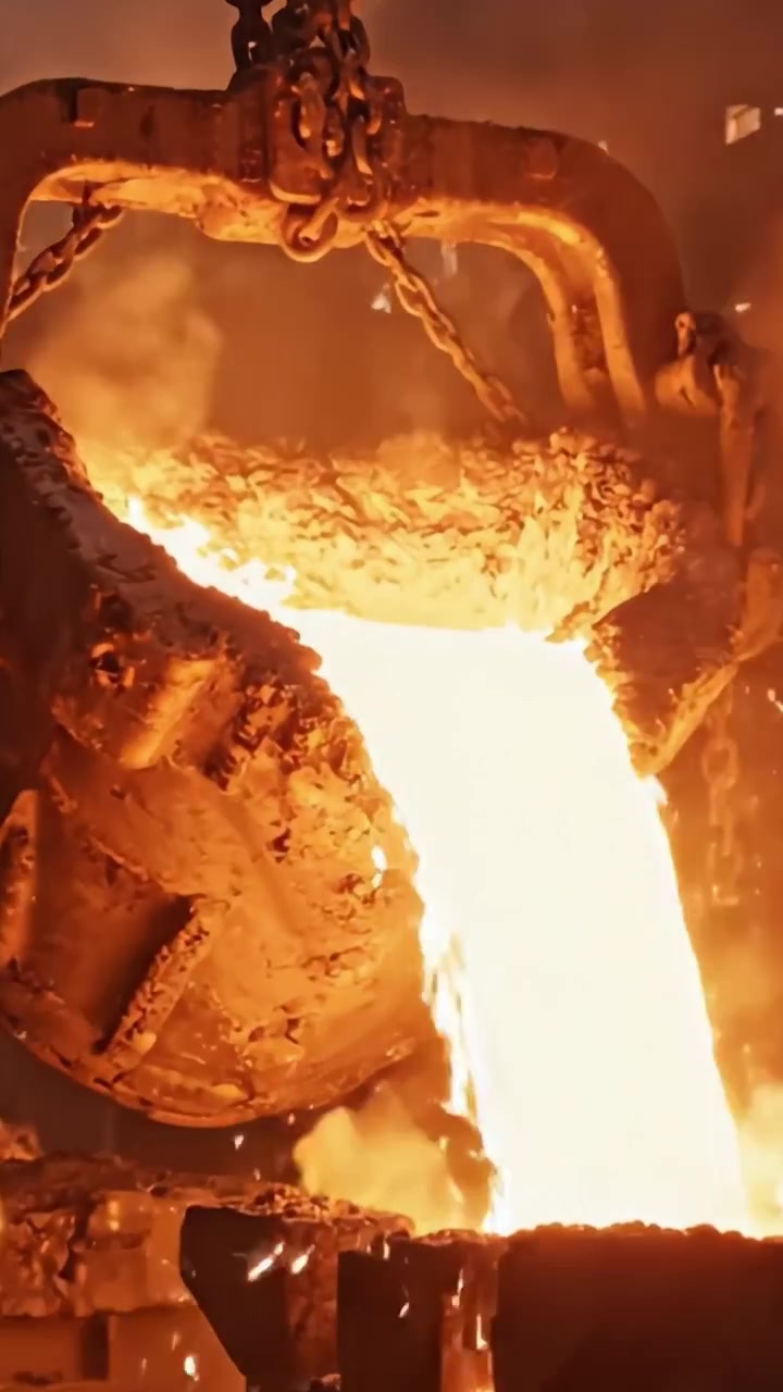 Colata di metallo fuso: catturare l'intensità e il calore delle operazioni di lavorazione industriale dei metalli con un focus sulla sostanza fluida simile alla lava
