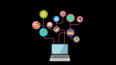Online-Business-Marketing-Verbindungsnetzwerk-Symbol,-Animationsschleife,-Bewegungsgrafikvideo,-Transparenter-Hintergrund-Mit-Alphakanal