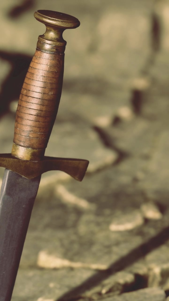 Espada colocada em superfície rochosa durante o dia claro
