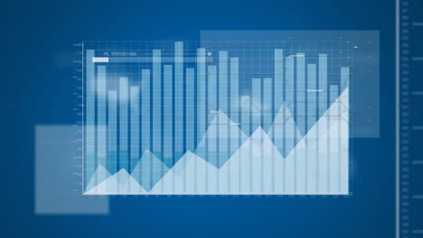 animación del procesamiento de datos y diagramas sobre fondo azul