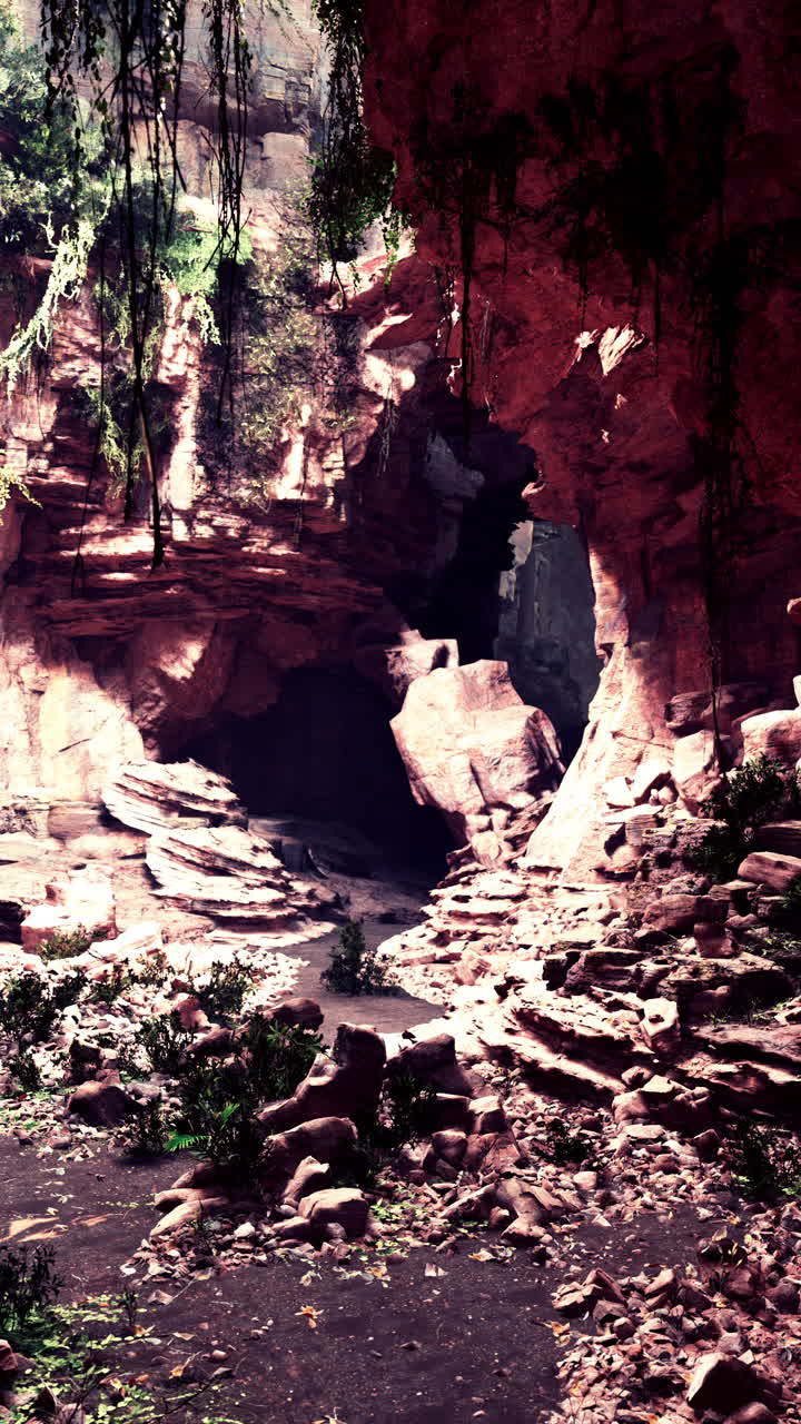 Enigmatic cave entrance amidst rocky terrain
