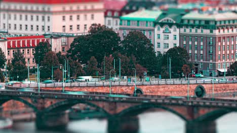 Busy-traffic-on-one-of-the-many-bridges-over-the-Vltava-river-in-Prague