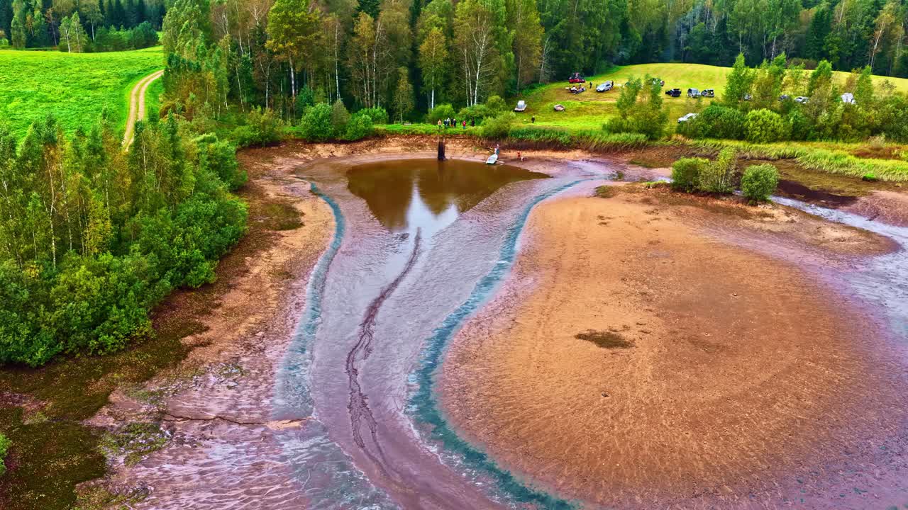 Aerial View Of Dried-up Pond In Countryside