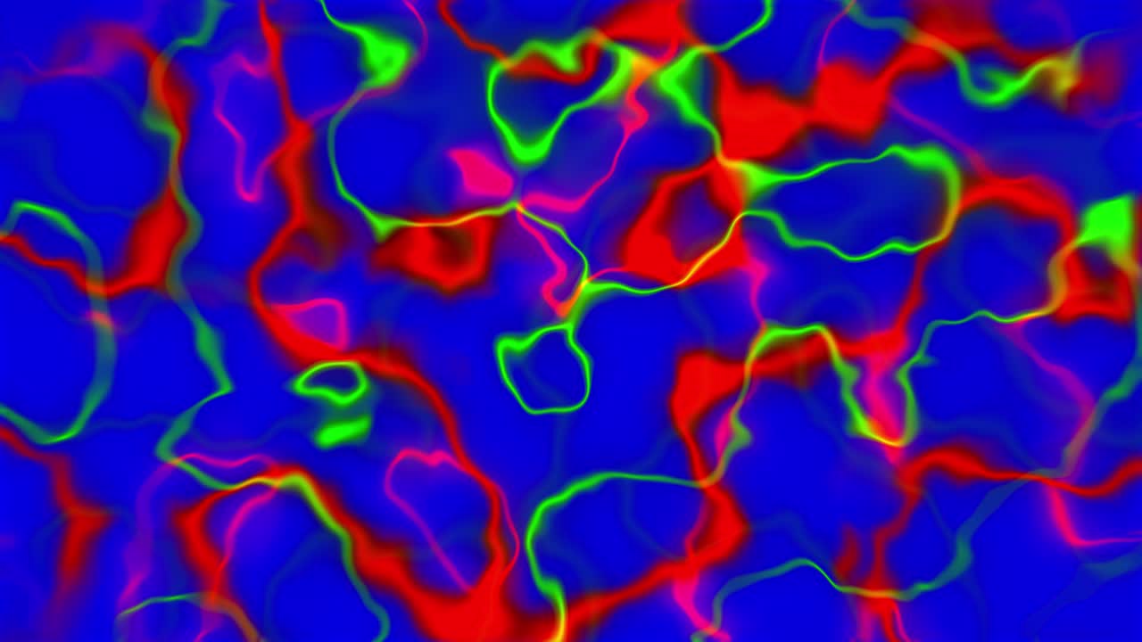 Neonové zářící linky abstraktní smyčka 3D animace částicové krvinky světelná motion grafika klikaté tepny žíly energetické pozadí vizuální efekt barevné tekuté umění 4K limetková modrá červená