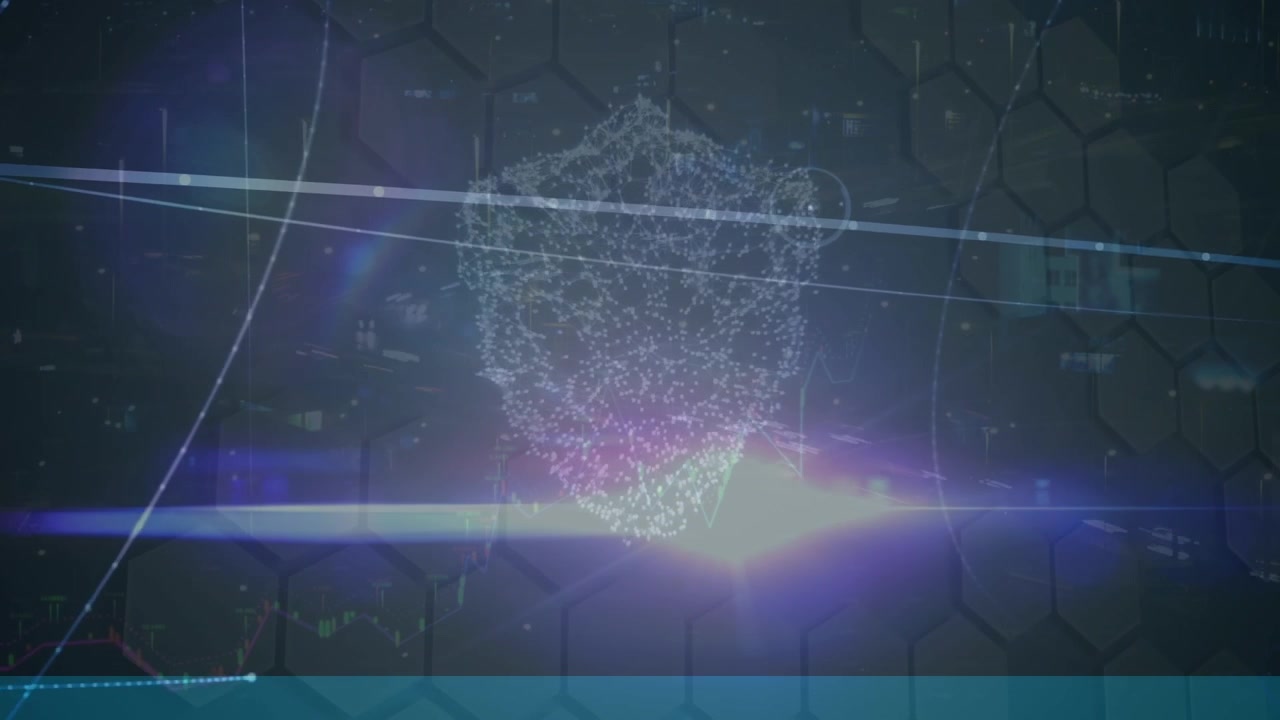 Digital Shield Icon with Abstract Data Network Background