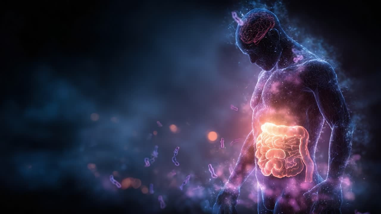 A Stunning Visual Representation of the Human Body's Inner Workings, Highlighting the Complex Interplay Between the Brain, Gut, and Inner Systems in a Mesmerizing Digital Artwork