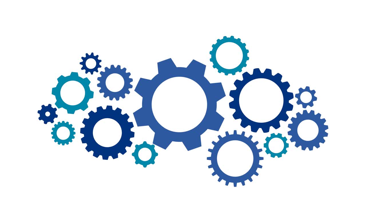 조직 메커니즘을 나타내는 회전 기어  조립 - 애니메이션