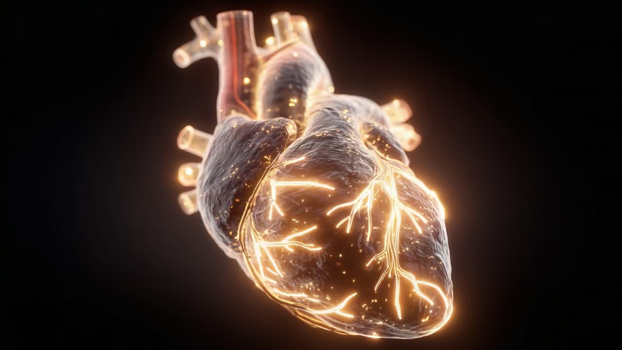 A Stunning 3D Visualization of a Heart with Intricate Details and Glowing Vessels, Highlighting the Complexity of the Human Circulatory System