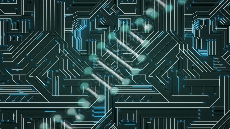 Animazione di rete di connessioni su filamento di DNA