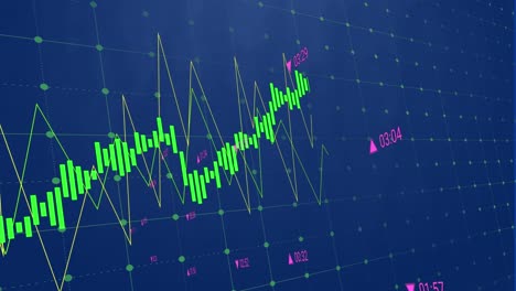 animation of data processing over grid network against blue background