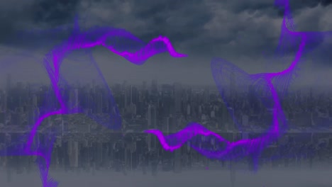 Animation-of-purple-wave-over-cityscape