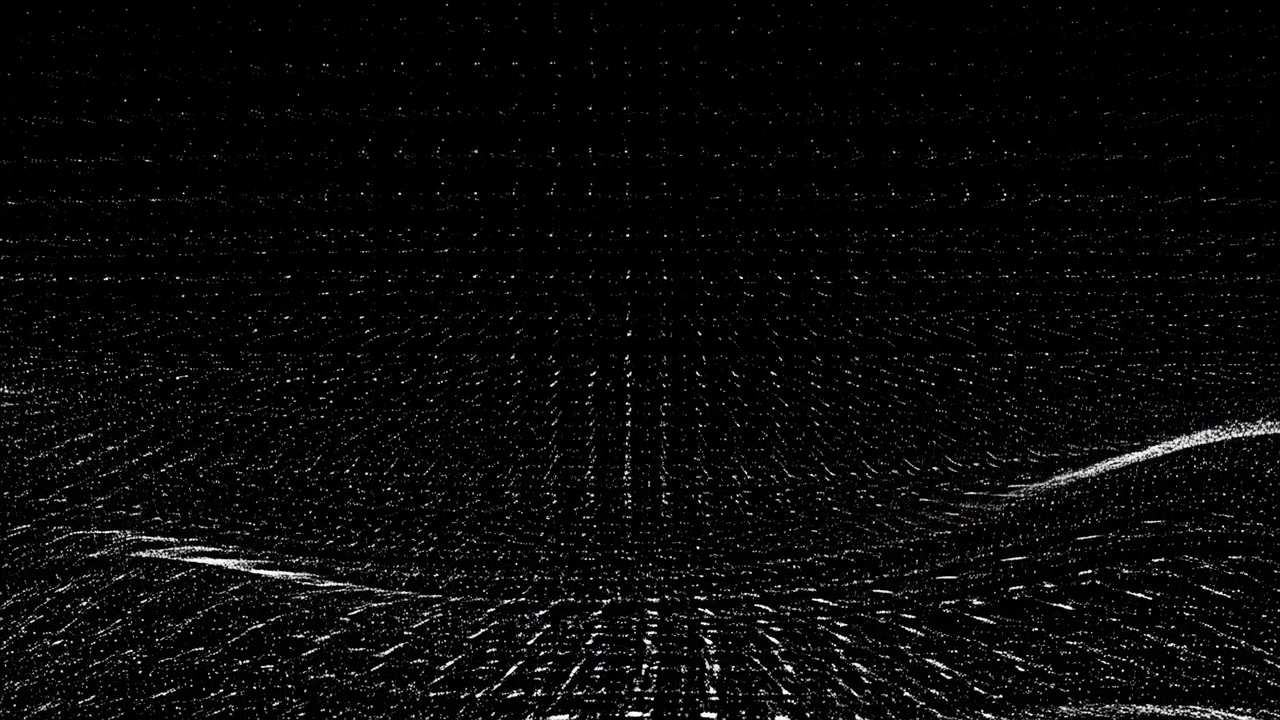Black Digital Grid With Luminous Wave And Scattered Particles Forming Expanding Data Horizon, Cinematic Low