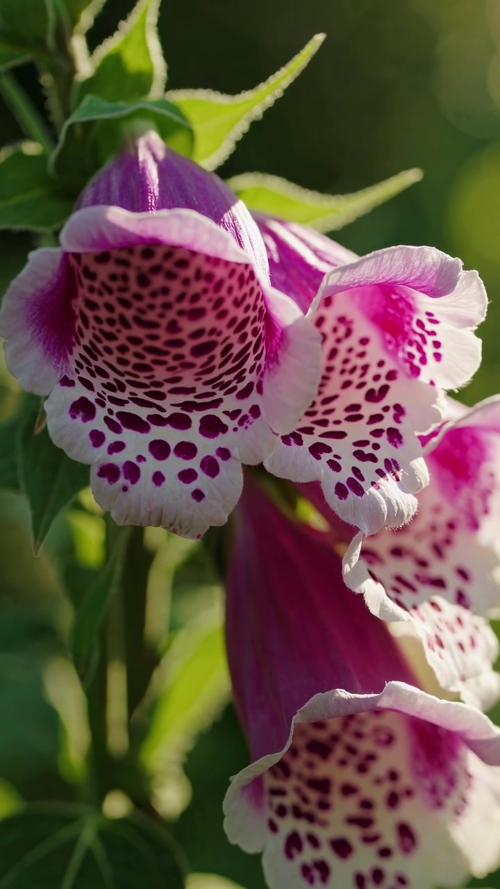 Primo piano di vivaci fiori di digitale rosa e bianchi che ondeggiano dolcemente