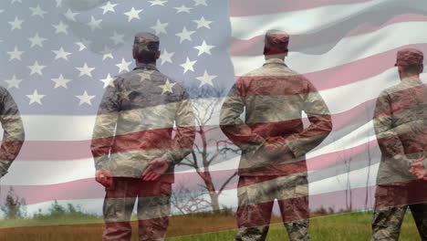 military men in uniform and american flag