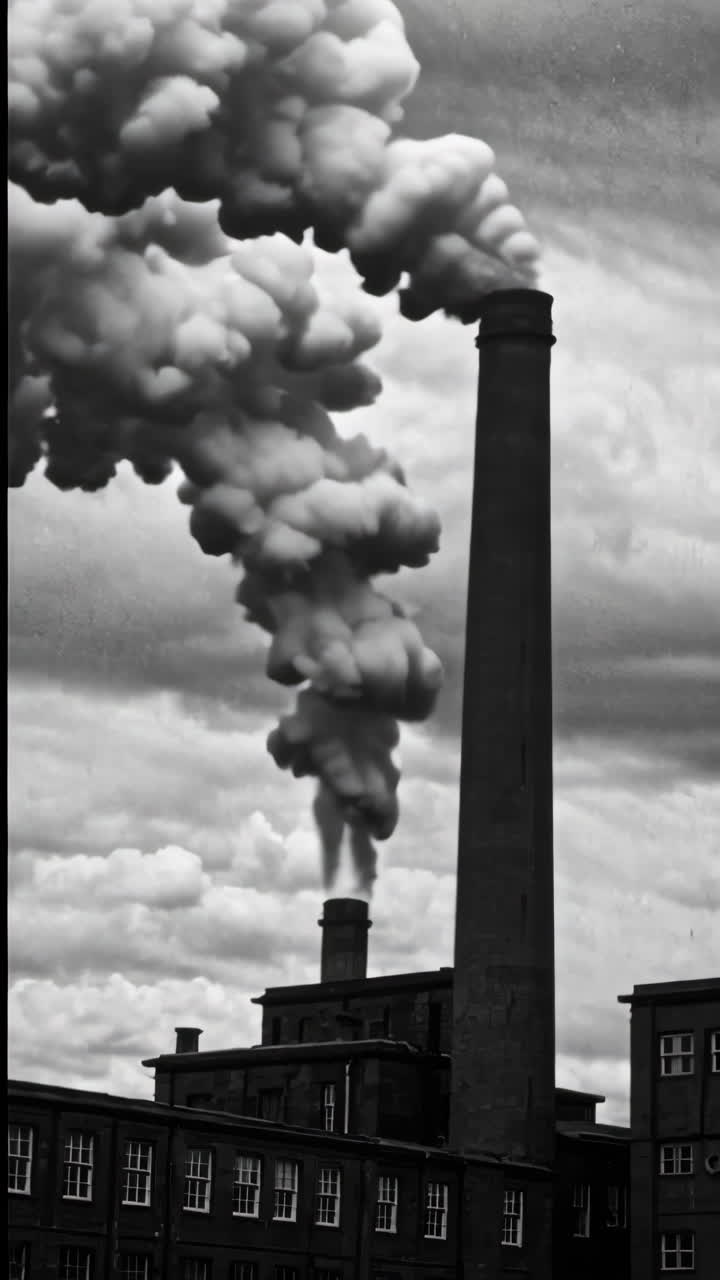 Industrial factory with smoking chimney