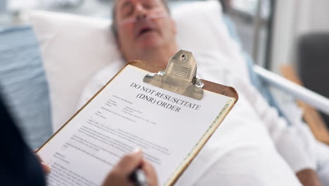 Hospital,-patient-and-doctor-with-dnr-form