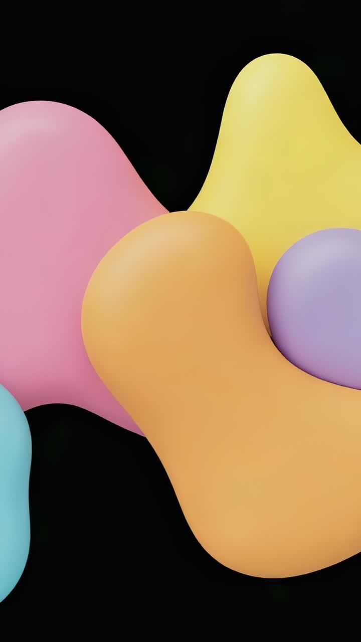 Video verticale: macchie organiche color pastello che si separano nel vuoto, escono dallo schermo e svaniscono