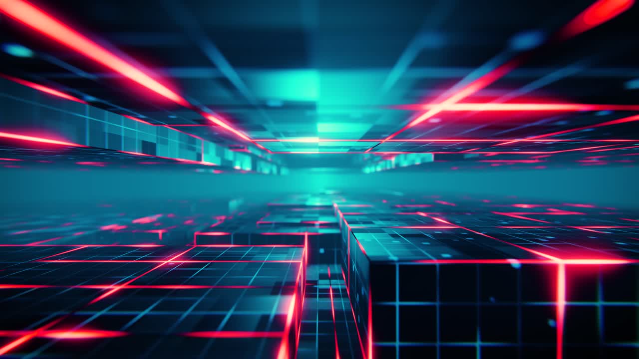 Abstract Digital Grid Moving Through a Futuristic Cyberspace