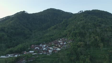 vista aérea del campo indonesio con vista del bosque en la colina