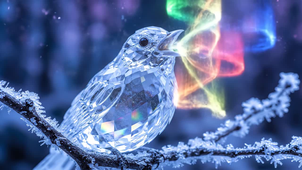 Crystal Bird on a Frozen Branch