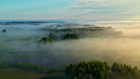 aerial view of foggy sunrise landscape