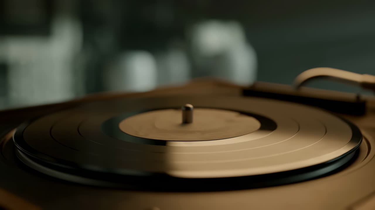 Primo piano di un disco in vinile che gira su un giradischi