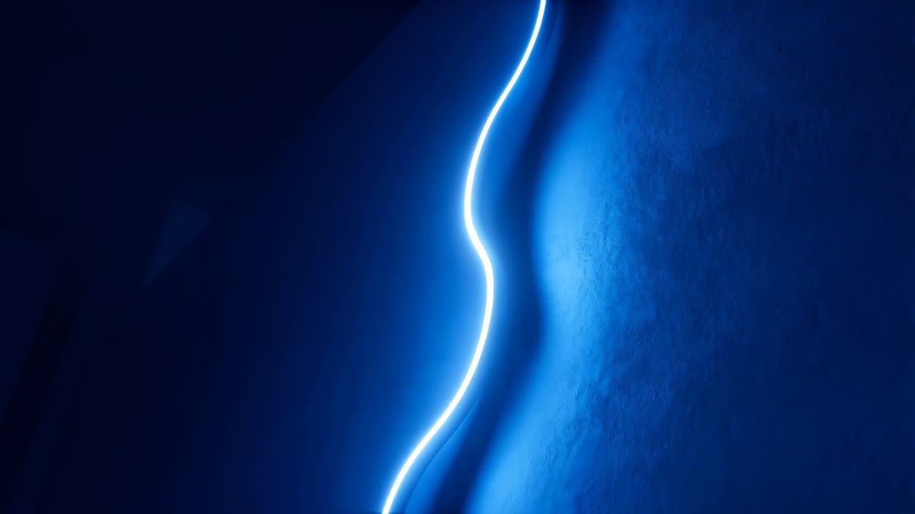 Abstract Blue Neon Light Curve on Dark Background