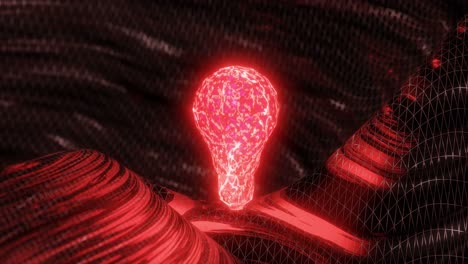 glowing red light bulb above abstract black and gold metallic surface. innovation and creative idea concept. design for poster, banner, wallpaper, header