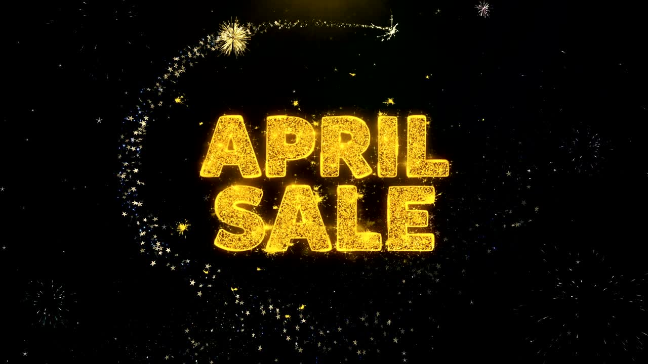 금 입자 불꽃놀이 전시회에 대한 4월 판매 텍스트.