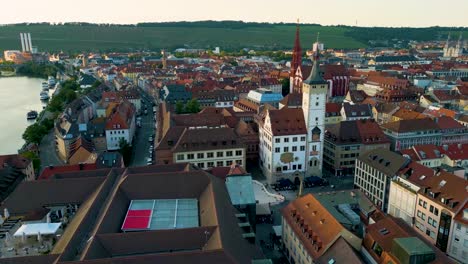 4k aerial drone video of the main river bridge in downtown würzburg, germany