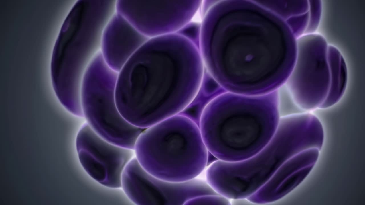 Video astratto di un globo viola vorticante, ripreso dall'alto.