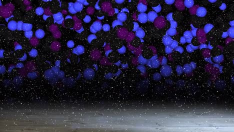 Animation-Von-Schnee,-Der-über-Lichtflecken-Fällt,-Mit-Kopierraum-Und-Holzbrettern