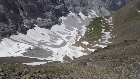 Mountain-valley-with-snow-in-the-summer-Rockies-Kananaskis-Alberta-Canada