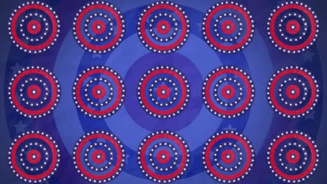 Animation-of-rows-of-circles-spinning-with-American-flag-stars-and-stripes-over-circles
