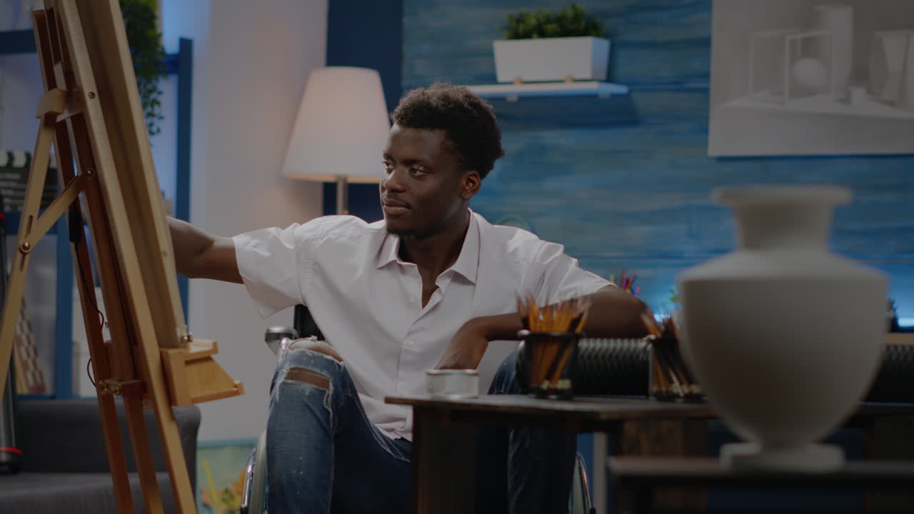 African american invalid artist designing art drawing