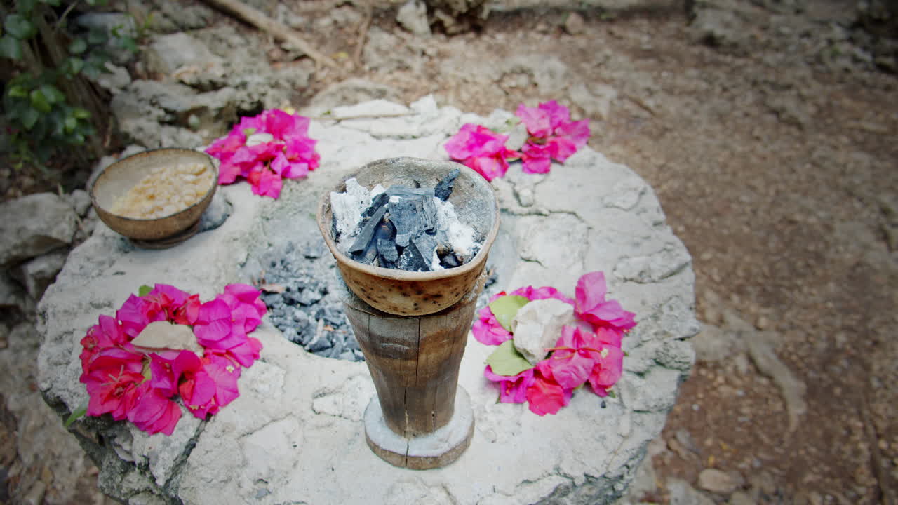 Close shot of mayan ritual requiem, Chunyaxche, Quintana Roo, Mexico.