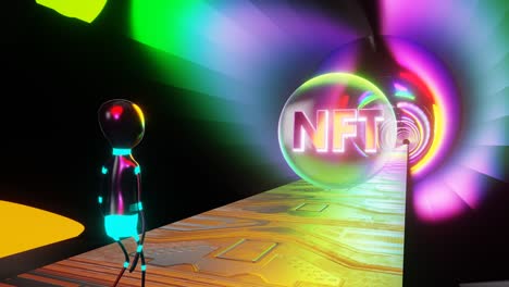 signo de arte criptográfico nft, token no fungible de objetos de colección únicos, blockchain y obras de arte digitales.. renderización 3d