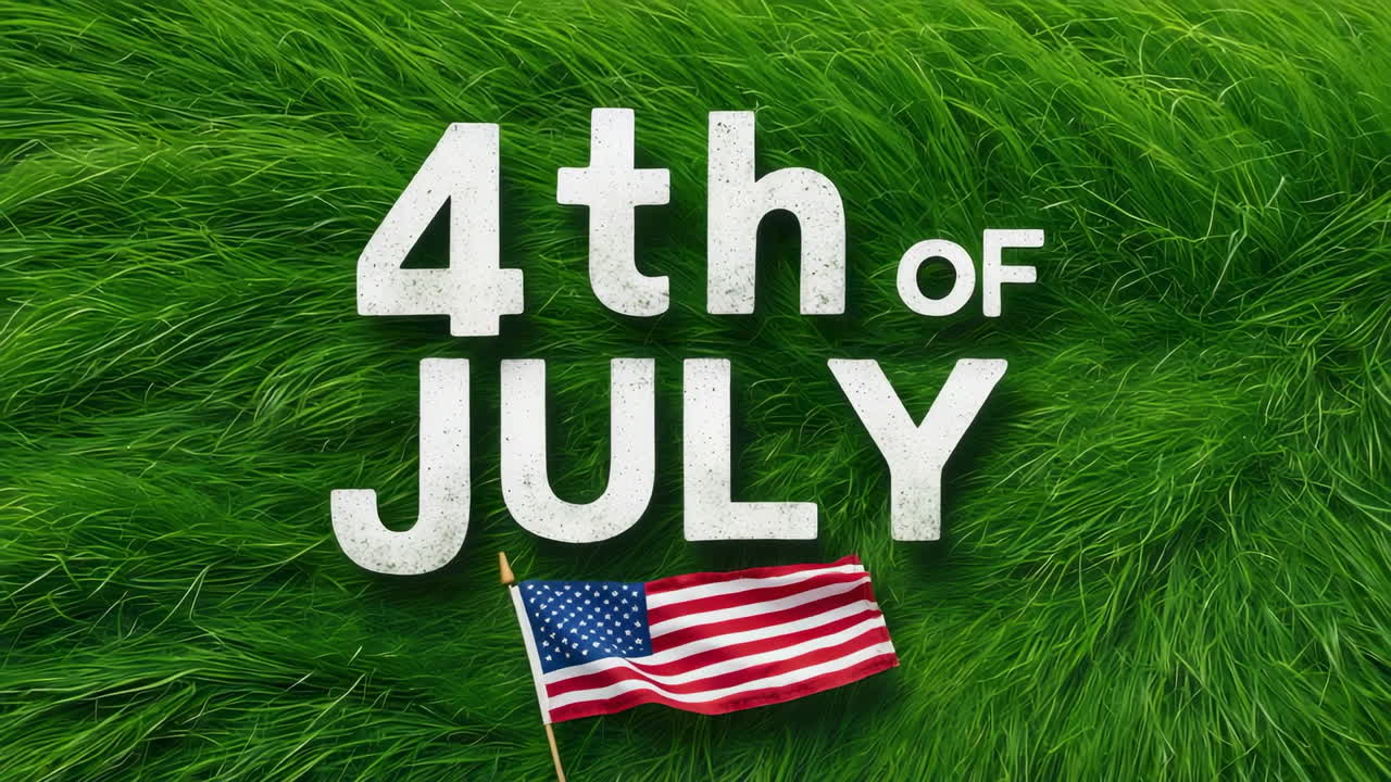 4th of July Celebration with American Flag on Green Grass