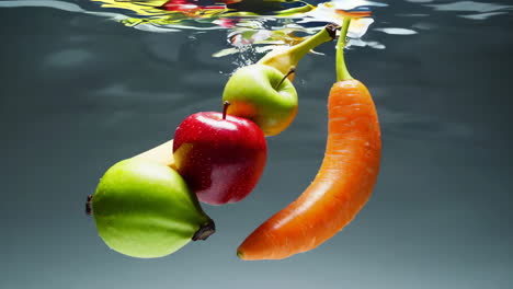 fruits and vegetables underwater