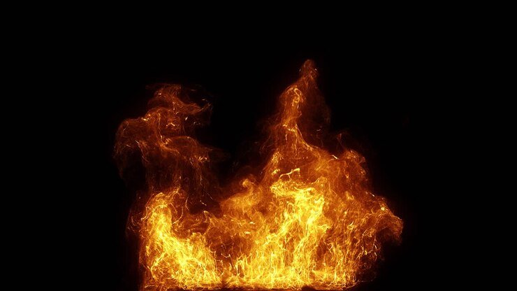 Fiamme realistiche che si accendono e svaniscono su sfondo nero