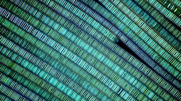 Abstract Close-Up of Iridescent Green and Blue Diagonal Lines