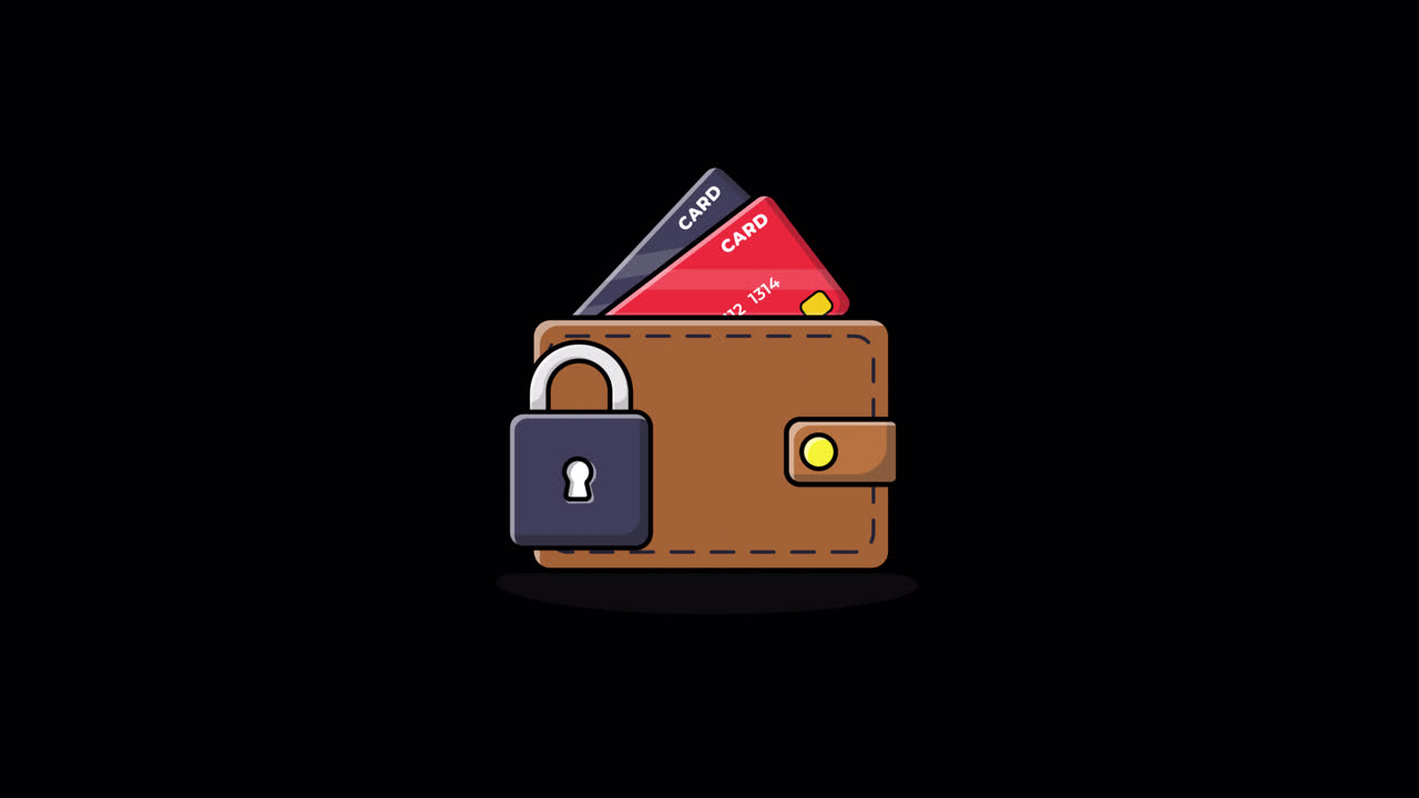Animated Wallet with Credit Cards and Security Padlock