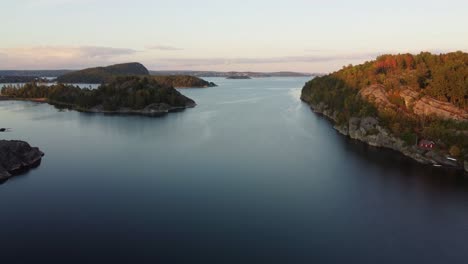 drone flight over a large fjord in sweden